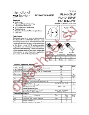 IRL1404ZPBF datasheet  